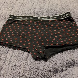 Victoria's Secret Black Shorts with Red Cherry Pattern
